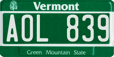 VT license plate AOL839