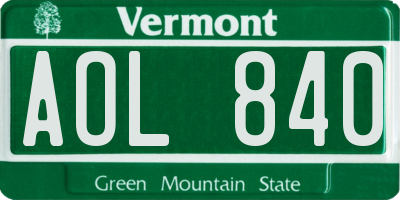 VT license plate AOL840
