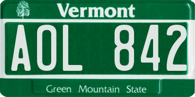 VT license plate AOL842