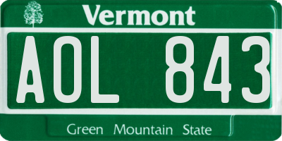 VT license plate AOL843