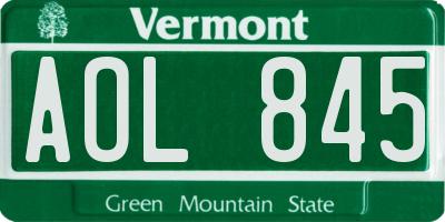 VT license plate AOL845
