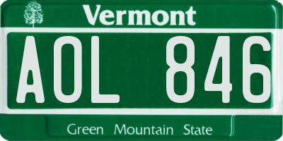 VT license plate AOL846