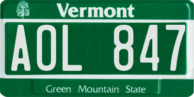 VT license plate AOL847