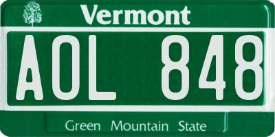 VT license plate AOL848