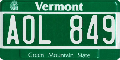 VT license plate AOL849