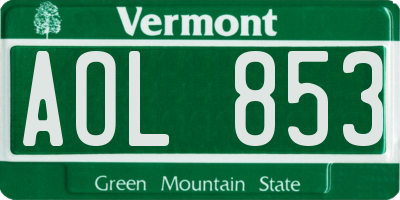 VT license plate AOL853