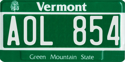 VT license plate AOL854