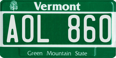 VT license plate AOL860