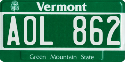 VT license plate AOL862