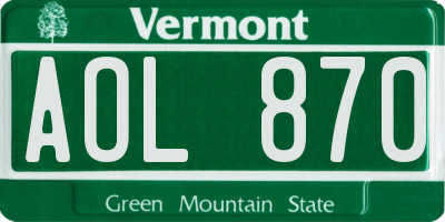 VT license plate AOL870