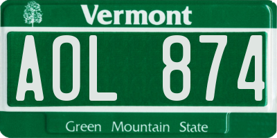 VT license plate AOL874