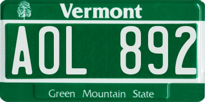 VT license plate AOL892