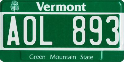 VT license plate AOL893