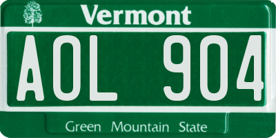VT license plate AOL904