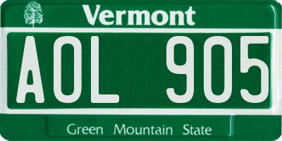 VT license plate AOL905