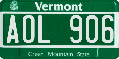 VT license plate AOL906