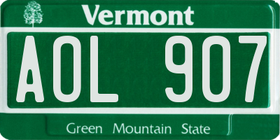 VT license plate AOL907