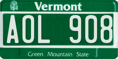 VT license plate AOL908