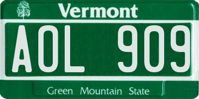 VT license plate AOL909
