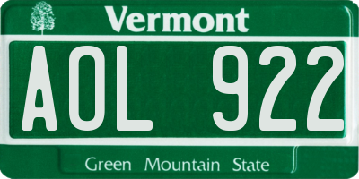 VT license plate AOL922