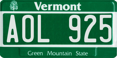 VT license plate AOL925