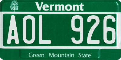 VT license plate AOL926