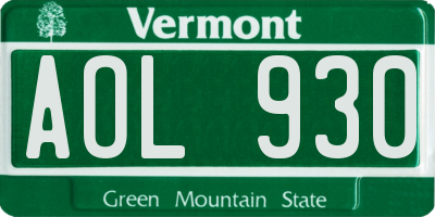 VT license plate AOL930