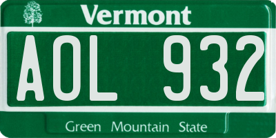 VT license plate AOL932