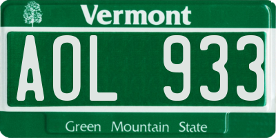 VT license plate AOL933