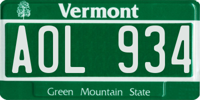 VT license plate AOL934