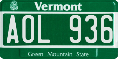 VT license plate AOL936