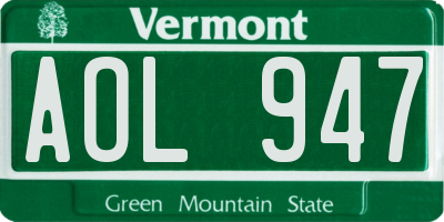 VT license plate AOL947