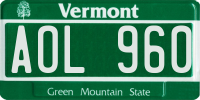 VT license plate AOL960
