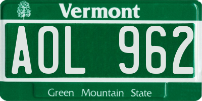 VT license plate AOL962