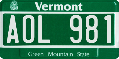 VT license plate AOL981