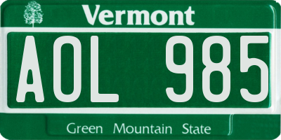 VT license plate AOL985