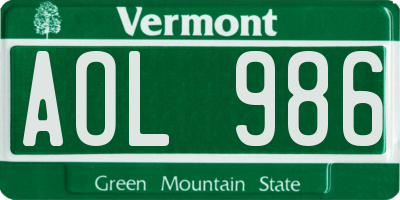 VT license plate AOL986