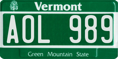 VT license plate AOL989