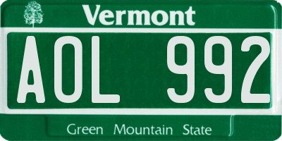 VT license plate AOL992
