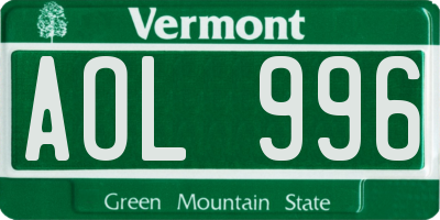 VT license plate AOL996