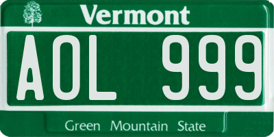 VT license plate AOL999