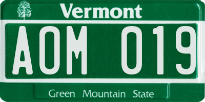 VT license plate AOM019
