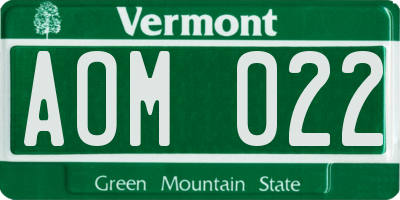 VT license plate AOM022