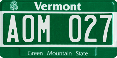 VT license plate AOM027