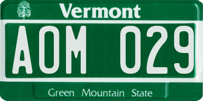VT license plate AOM029