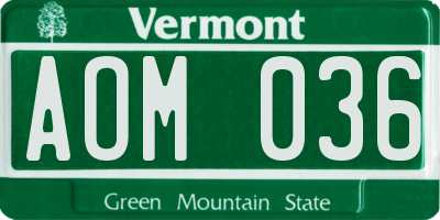 VT license plate AOM036
