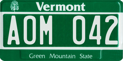 VT license plate AOM042