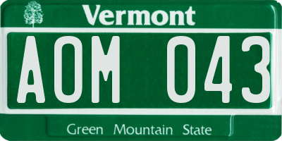 VT license plate AOM043