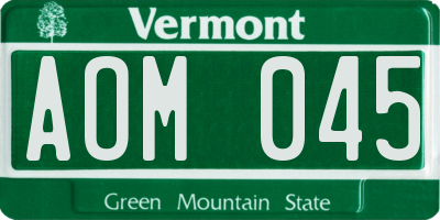 VT license plate AOM045