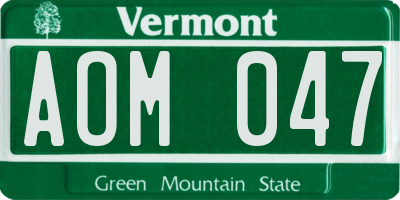 VT license plate AOM047